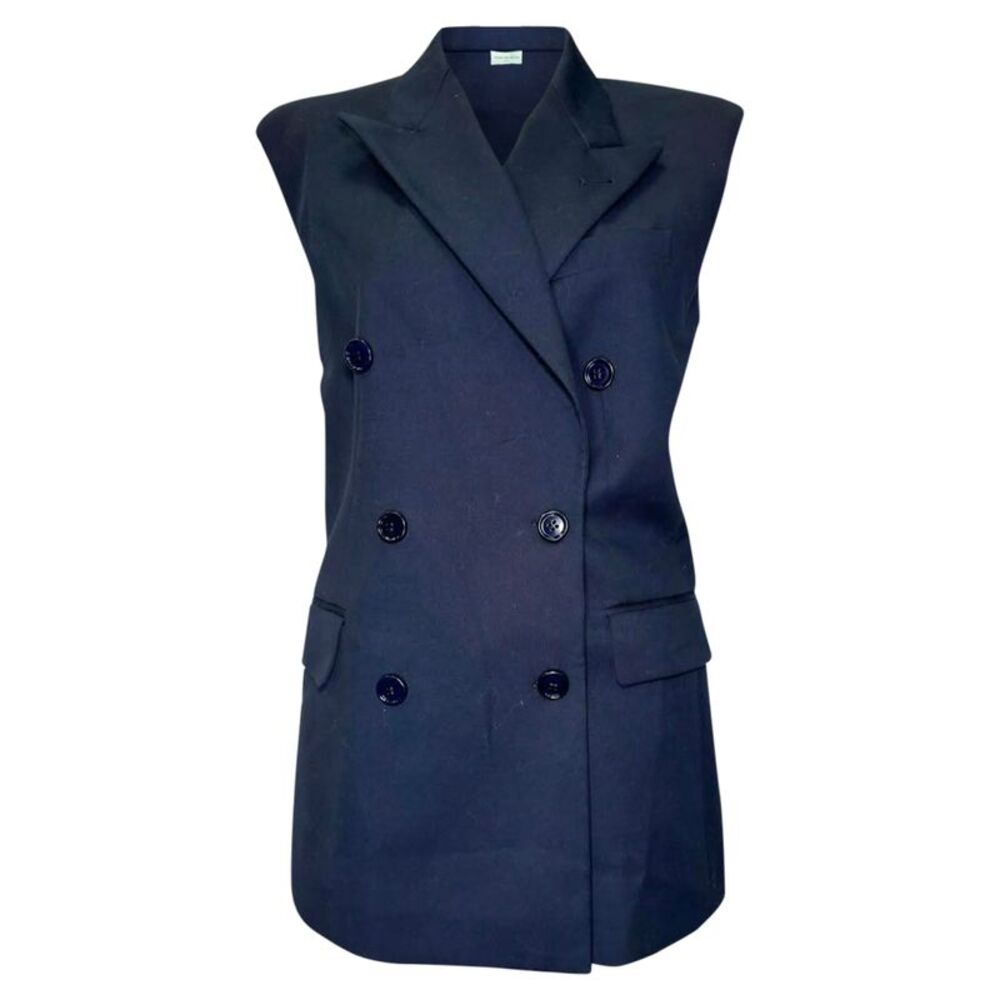 Dries Van Noten Double Breasted Vest in Navy Blue Cotton